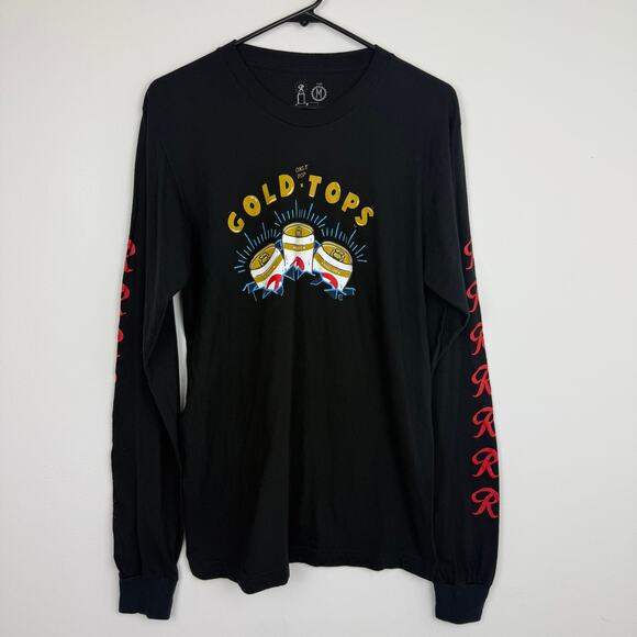 Casual Industrees Mens Long Sleeve Crewneck Gold Tops Beer Black T-Shirt Medium - Picture 1 of 7